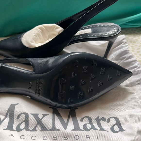 Max Mara Navy Blue Women's Sally Leather Slingback Pumps Size 7.5 - Picture 4 of 5